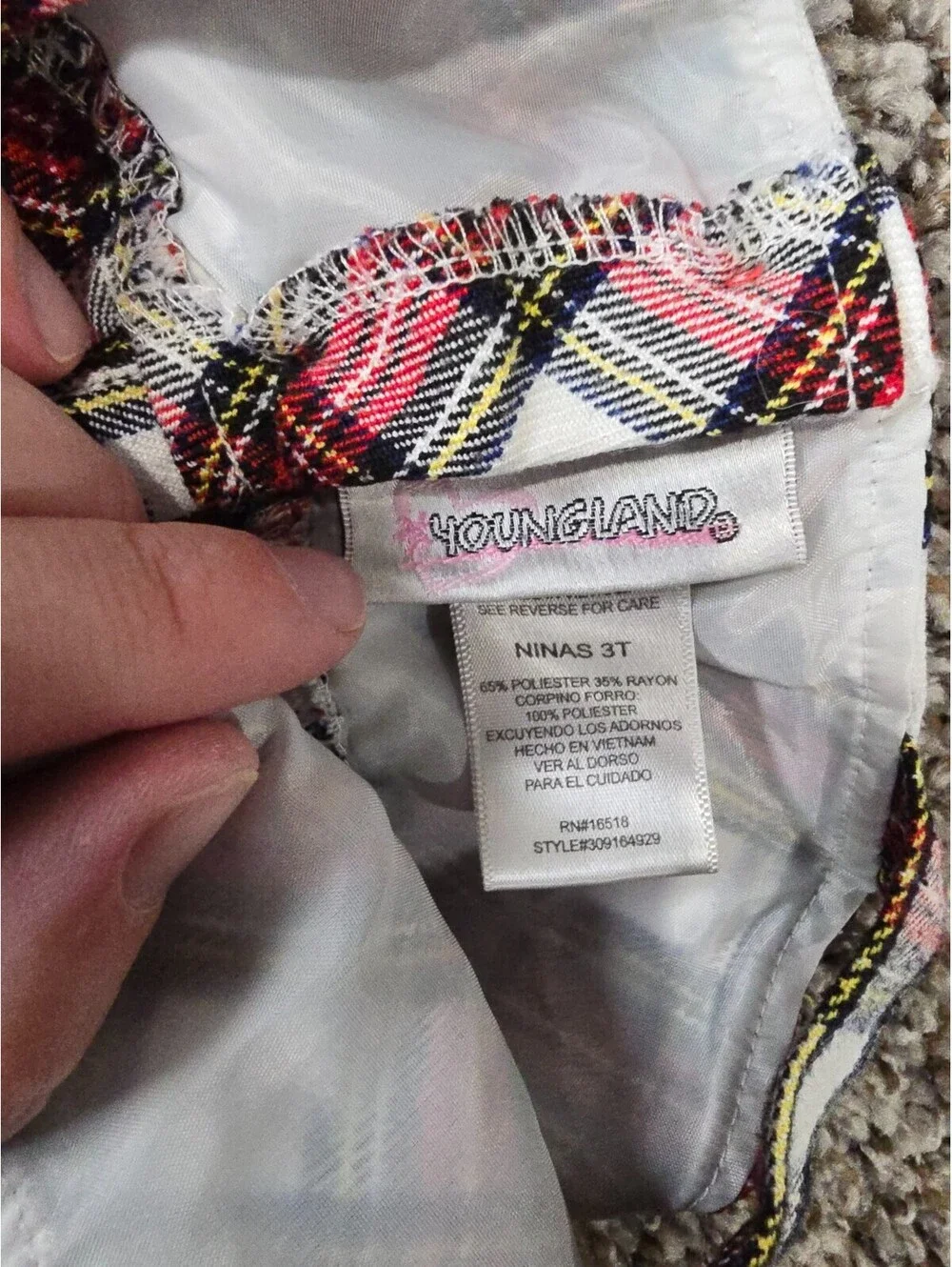 Youngland Girls Sz 3T Sleeveless Dress Black Red Plaid Bow Front
